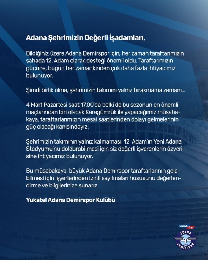 Adana Demirspor’dan iş verenlere çağrı